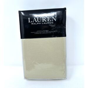 Lauren Ralph Lauren Flannel KING Cotton Pillowcases Set Beige 20x40" NEW